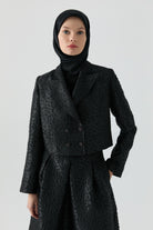 Jakarlı Etek Ceket Takım - Siyah TUGBA