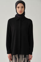 Basic Gizli Patlı Gömlek - Siyah TUGBA