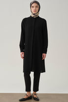 Hakim Yaka Gizli Patlı Tunik - Siyah TUGBA