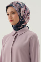 Gülistan Saten İpek Eşarp - Lacivert TUGBA