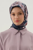 Gülistan Saten İpek Eşarp - Lacivert TUGBA