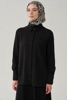 Gizli Patlı Basic Gömlek - Siyah TUGBA