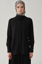 Gizli Patlı Basic Gömlek - Siyah TUGBA