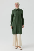 Robalı Kol Kesik Detaylı Tunik - Yeşil TUGBA