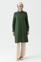 Robalı Kol Kesik Detaylı Tunik - Yeşil TUGBA