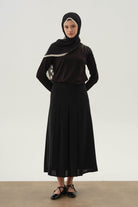 Büyük Beden Pili Detaylı Etek - Siyah TUGBA