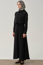 Yüksek Bel Kemerli Kloş Etek - Siyah TUGBA