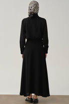 Yüksek Bel Kemerli Kloş Etek - Siyah TUGBA