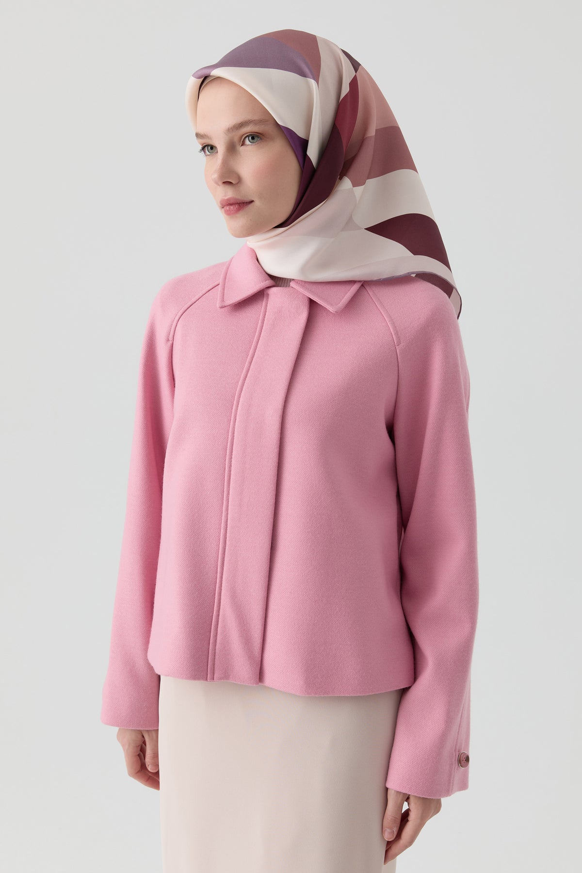 Kol Düğmeli Mini Keçe Ceket - Pembe TUGBA