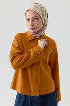 Kol Düğmeli Mini Keçe Ceket - Hardal TUGBA