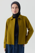 Kol Düğmeli Mini Keçe Ceket - Olive TUGBA