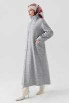 Ters Pat Kapamalı Keçe Manto - Gri TUGBA