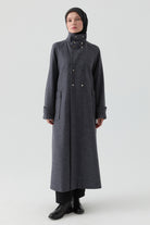 Ters Pat Kapamalı Keçe Manto - Füme TUGBA