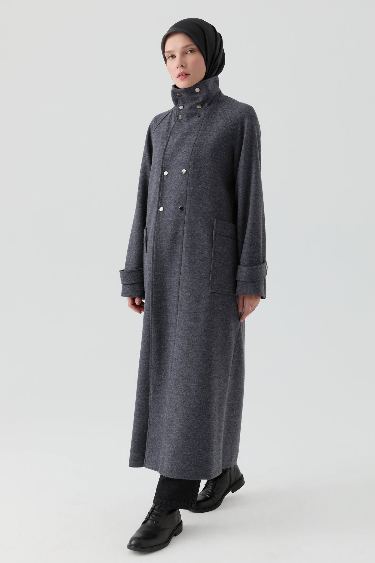 Felt Coat with Reverse Placket Closure - Smoked
