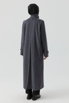 Ters Pat Kapamalı Keçe Manto - Füme TUGBA