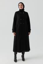 Ters Pat Kapamalı Keçe Manto - Siyah TUGBA