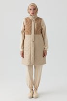 Peluş Garnili Kapitone Yelek - Bej TUGBA