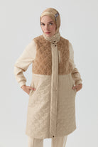 Peluş Garnili Kapitone Yelek - Bej TUGBA