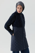 Peluş Garnili Kapitone Yelek - İndigo TUGBA