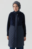 Peluş Garnili Kapitone Yelek - İndigo TUGBA