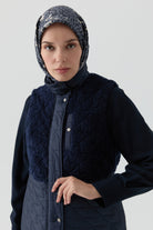 Peluş Garnili Kapitone Yelek - İndigo TUGBA