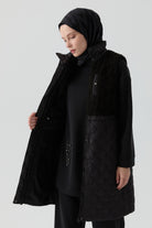 Peluş Garnili Kapitone Yelek - Siyah TUGBA