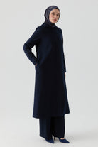 Rüzgarlık Detaylı Patlı Kaban - Lacivert TUGBA