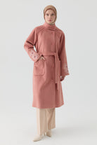 Kollar Nakış Detaylı Kaban - Pudra TUGBA