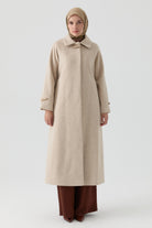 Çoban Düğme Detaylı Manto - Bej TUGBA