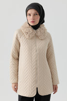 Peluş Garnili Kapitone Kaban - Bej TUGBA