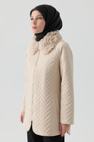 Peluş Garnili Kapitone Kaban - Bej TUGBA