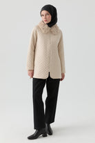 Peluş Garnili Kapitone Kaban - Bej TUGBA