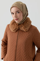 Peluş Garnili Kapitone Kaban - Taba TUGBA