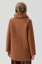 Peluş Garnili Kapitone Kaban - Taba TUGBA