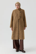 Dik Yaka Çoban Düğmeli Kaban - Kahve TUGBA