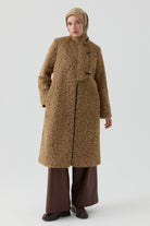 Dik Yaka Çoban Düğmeli Kaban - Kahve TUGBA