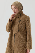 Dik Yaka Çoban Düğmeli Kaban - Kahve TUGBA