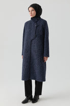 Dik Yaka Çoban Düğmeli Kaban - Lacivert TUGBA