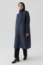 Dik Yaka Çoban Düğmeli Kaban - Lacivert TUGBA