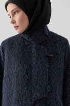 Dik Yaka Çoban Düğmeli Kaban - Lacivert TUGBA