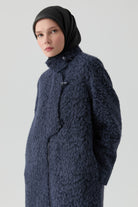 Dik Yaka Çoban Düğmeli Kaban - Lacivert TUGBA