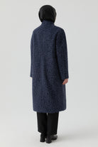 Dik Yaka Çoban Düğmeli Kaban - Lacivert TUGBA