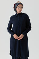 Robalı Kol Kesik Detaylı Tunik - Lacivert TUGBA