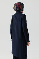 Robalı Kol Kesik Detaylı Tunik - Lacivert TUGBA