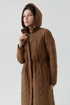 Lastik Detaylı Kapitone Kaban - Camel TUGBA