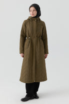 Lastik Detaylı Kapitone Kaban - Haki TUGBA