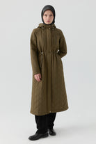 Lastik Detaylı Kapitone Kaban - Haki TUGBA