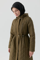 Lastik Detaylı Kapitone Kaban - Haki TUGBA