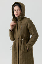 Lastik Detaylı Kapitone Kaban - Haki TUGBA