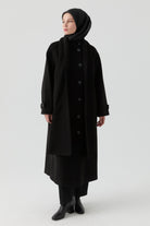 Seyyar Atkılı Kruvaze Kaban - Siyah TUGBA